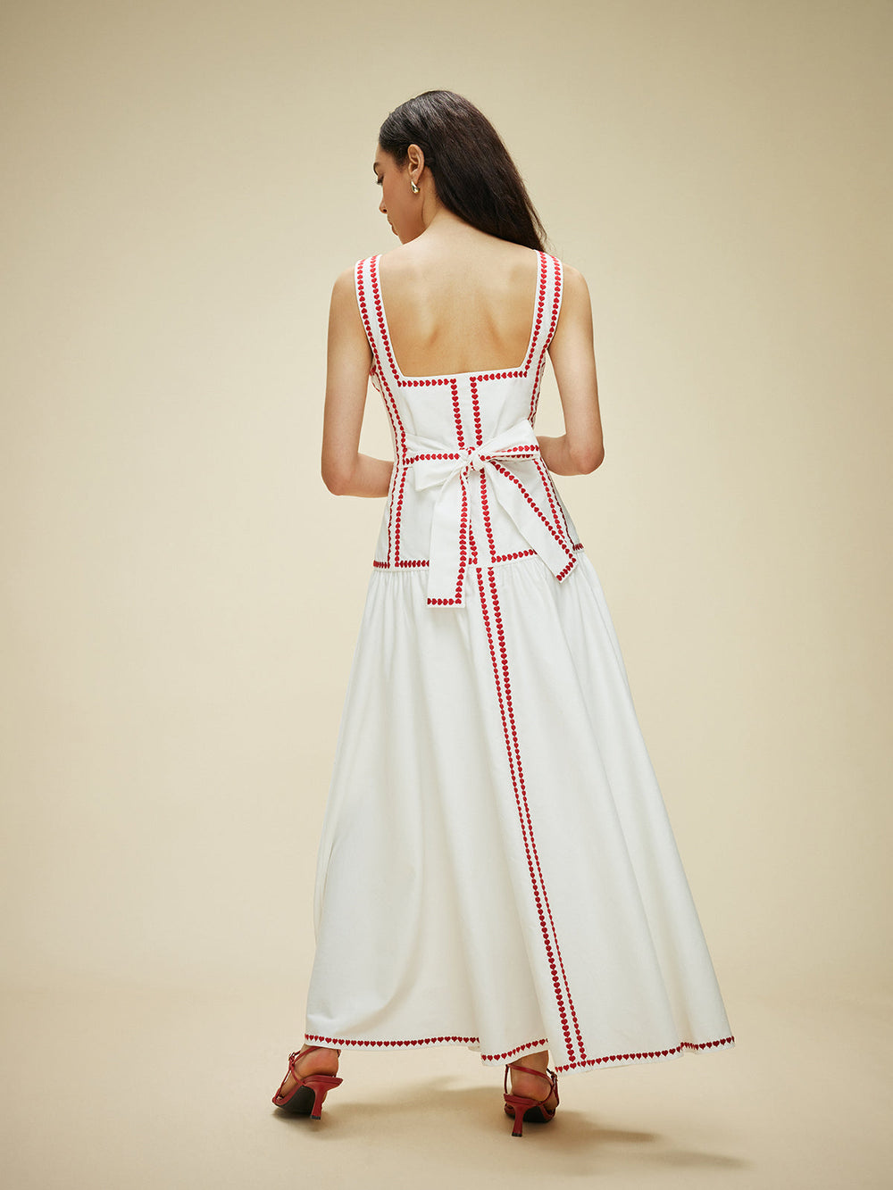 Cotton Contrast Trim Back Tie Dress  Liora Lane Boutique Dresses