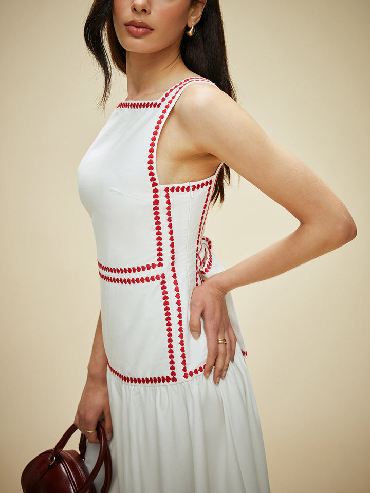 Cotton Contrast Trim Back Tie Dress  Liora Lane Boutique Dresses