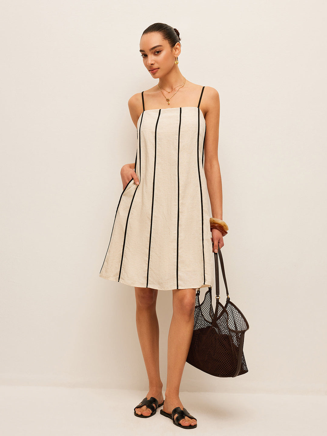 Cotton & Linen Striped Dress  Liora Lane Boutique Dresses