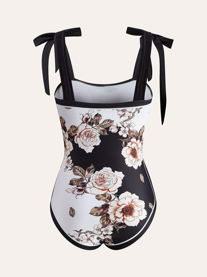 Floral Tie-Shoulder One-Piece Swimsuit With Cover-Up  Liora Lane Boutique One-Pieces