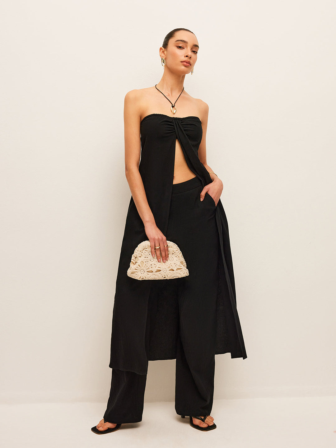 Cotton & Linen Tie-Front Top With Pants Set  Liora Lane Boutique Pant Sets