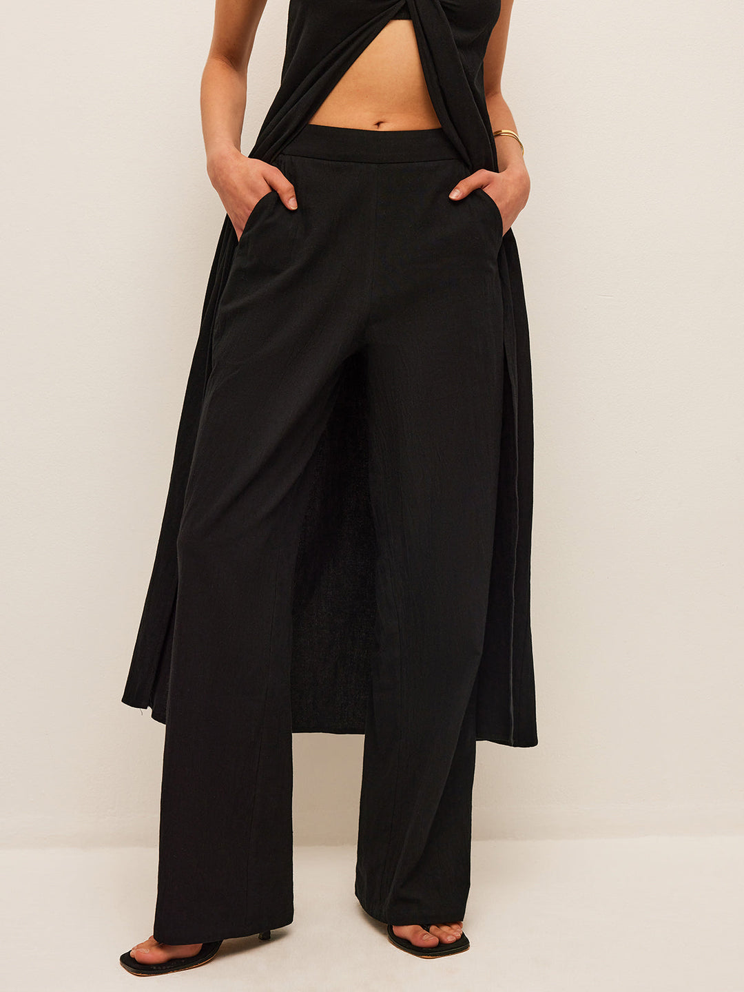 Cotton & Linen Tie-Front Top With Pants Set  Liora Lane Boutique Pant Sets