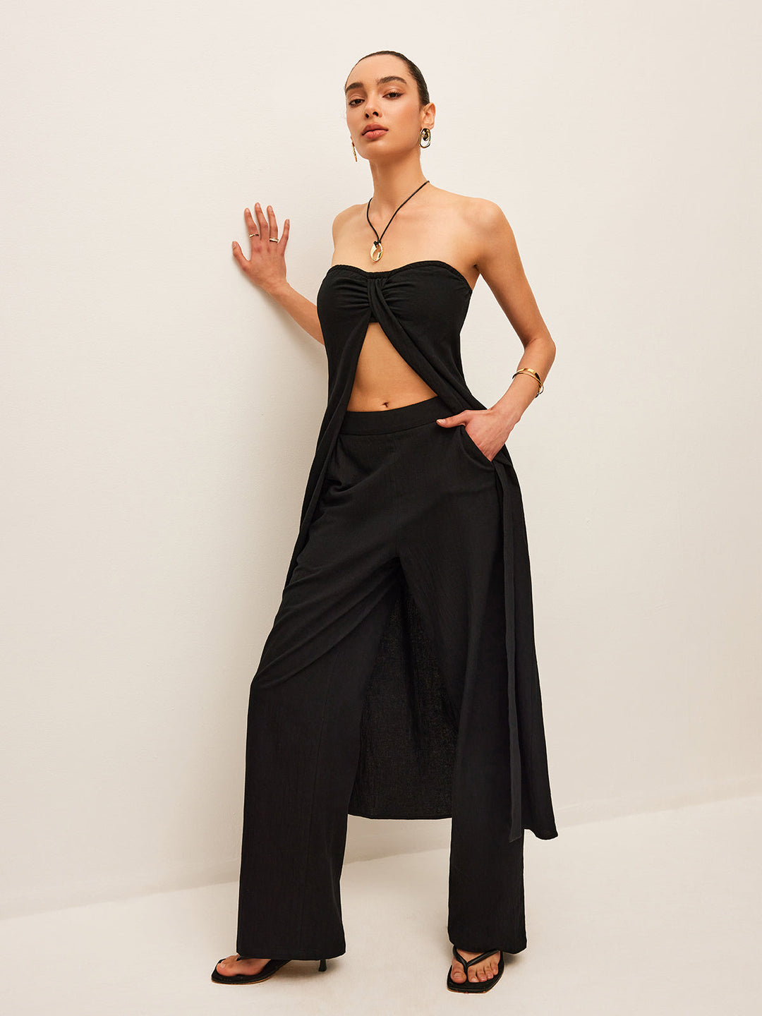 Cotton & Linen Tie-Front Top With Pants Set  Liora Lane Boutique Pant Sets