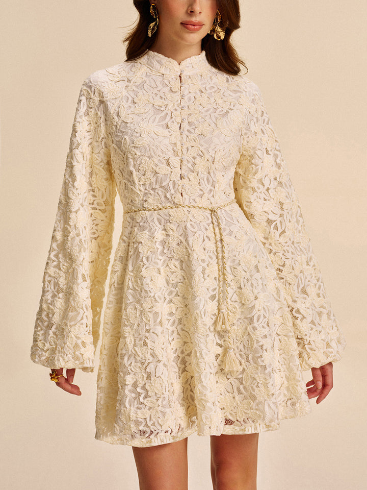 Lace Bell-Sleeve Dress With Belt  Liora Lane Boutique Dresses