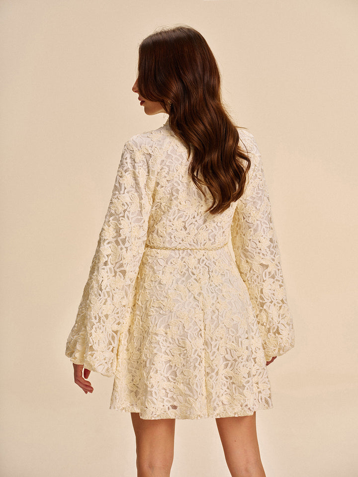 Lace Bell-Sleeve Dress With Belt  Liora Lane Boutique Dresses