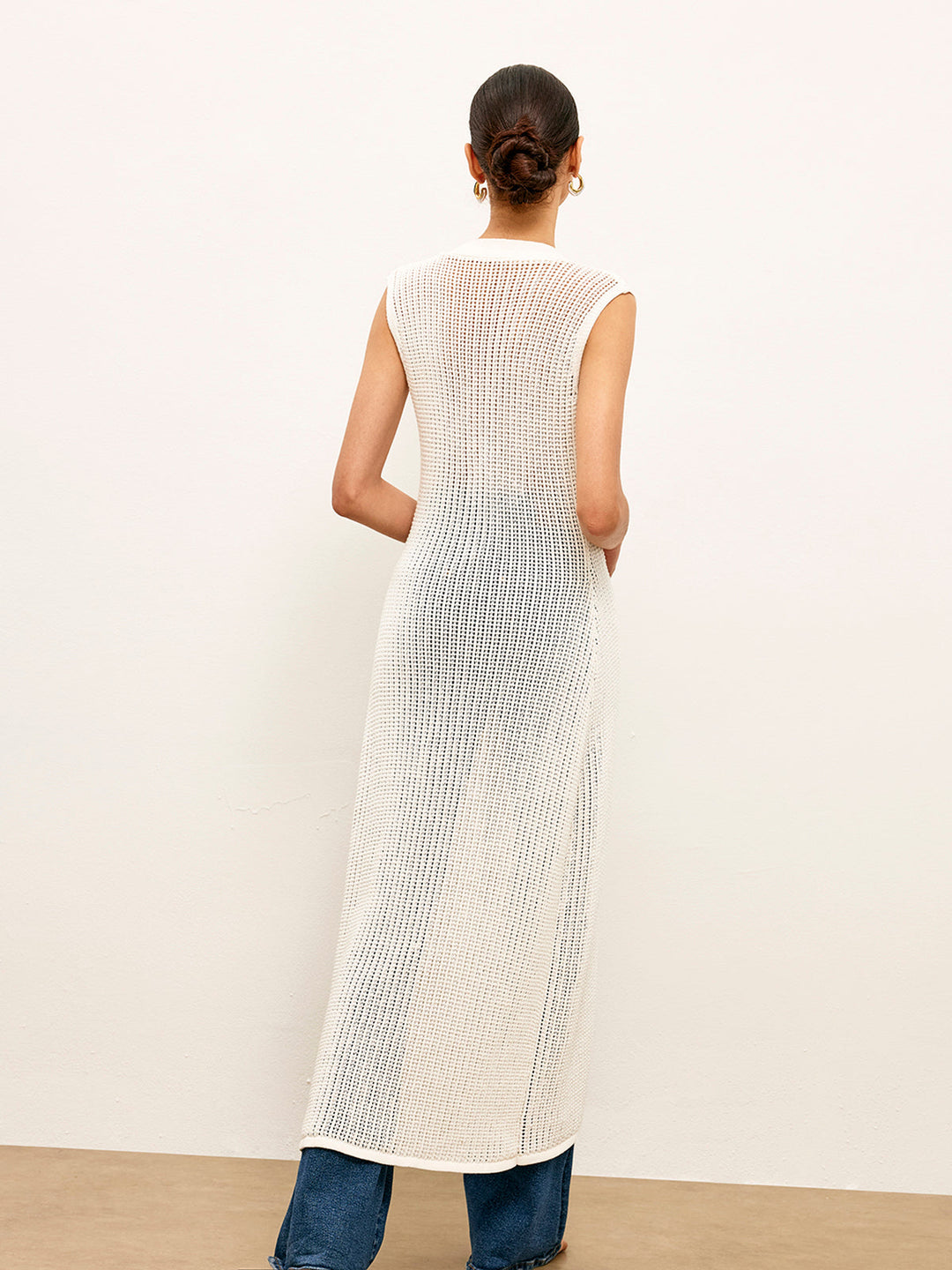 Knit Hollow Metal Detail Sleeveless Cardigan  Liora Lane Boutique Cardigans