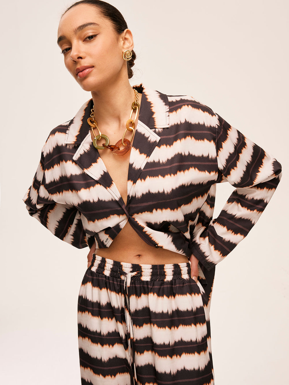 Geometric Color-Block Pants Set With Pockets  Liora Lane Boutique Pant Sets