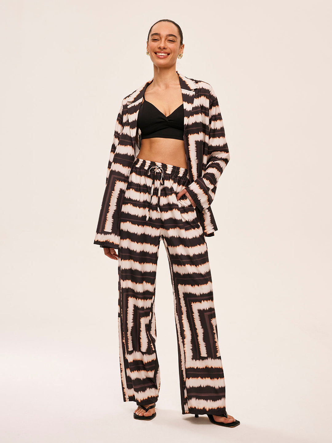 Geometric Color-Block Pants Set With Pockets  Liora Lane Boutique Pant Sets