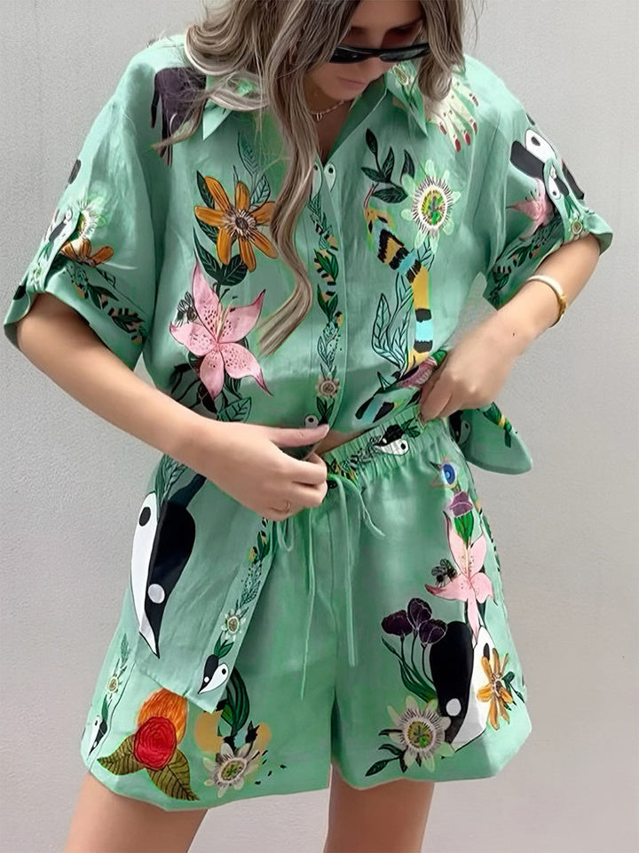 Oversized Floral Print Shorts Set  Liora Lane Boutique Short Sets