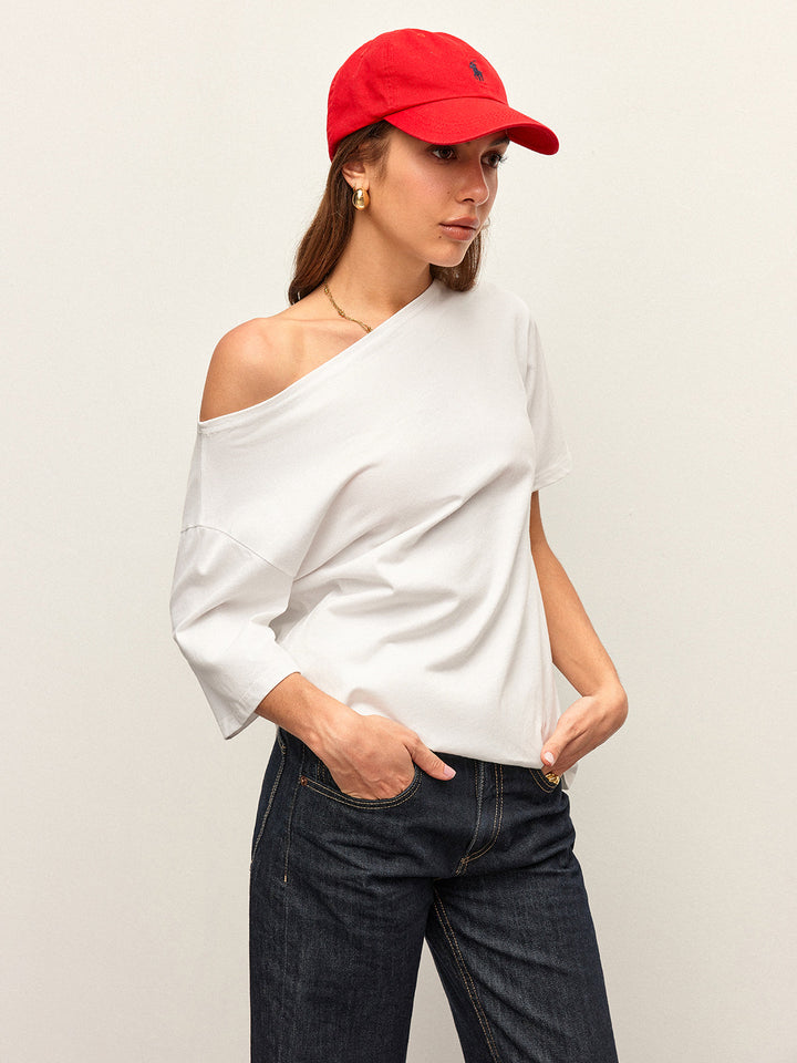 Cotton Off-Shoulder T-Shirt  Liora Lane Boutique T-Shirts
