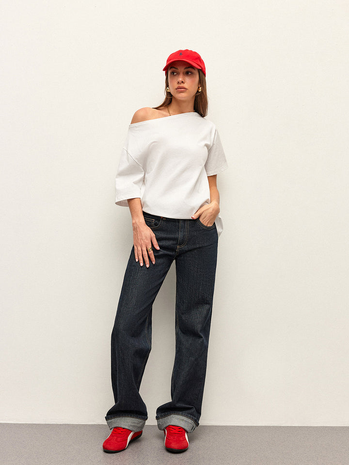 Cotton Off-Shoulder T-Shirt  Liora Lane Boutique T-Shirts