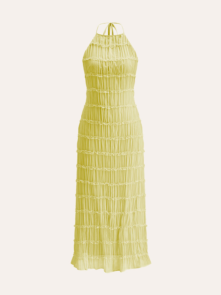 Halter Strappy Back Ruffled Dress  Liora Lane Boutique Dresses Yellow / XL 55.00