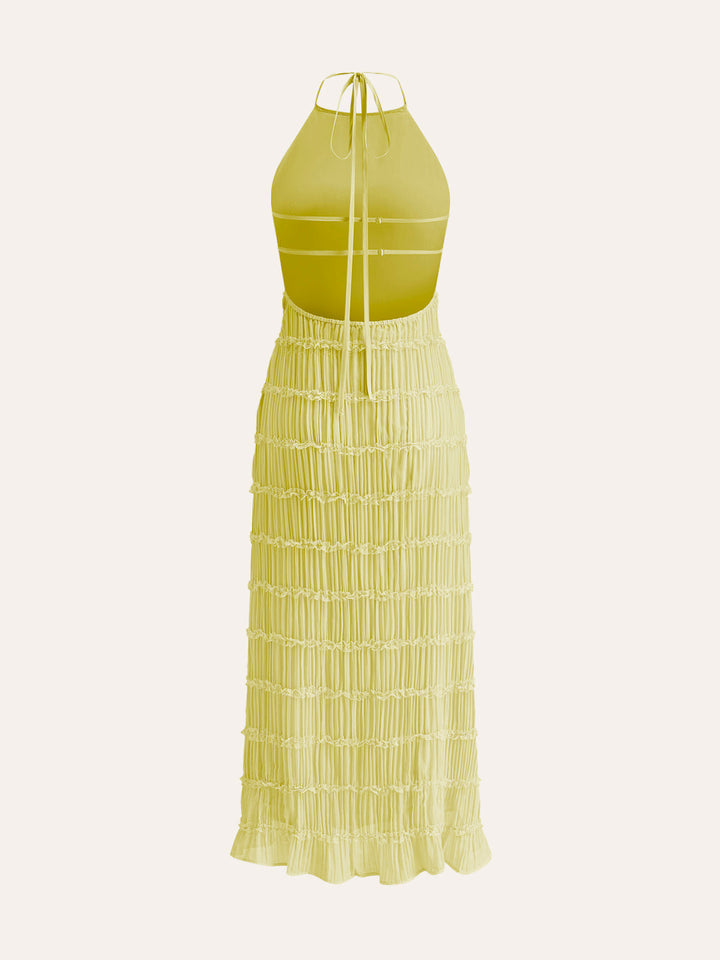Halter Strappy Back Ruffled Dress  Liora Lane Boutique Dresses