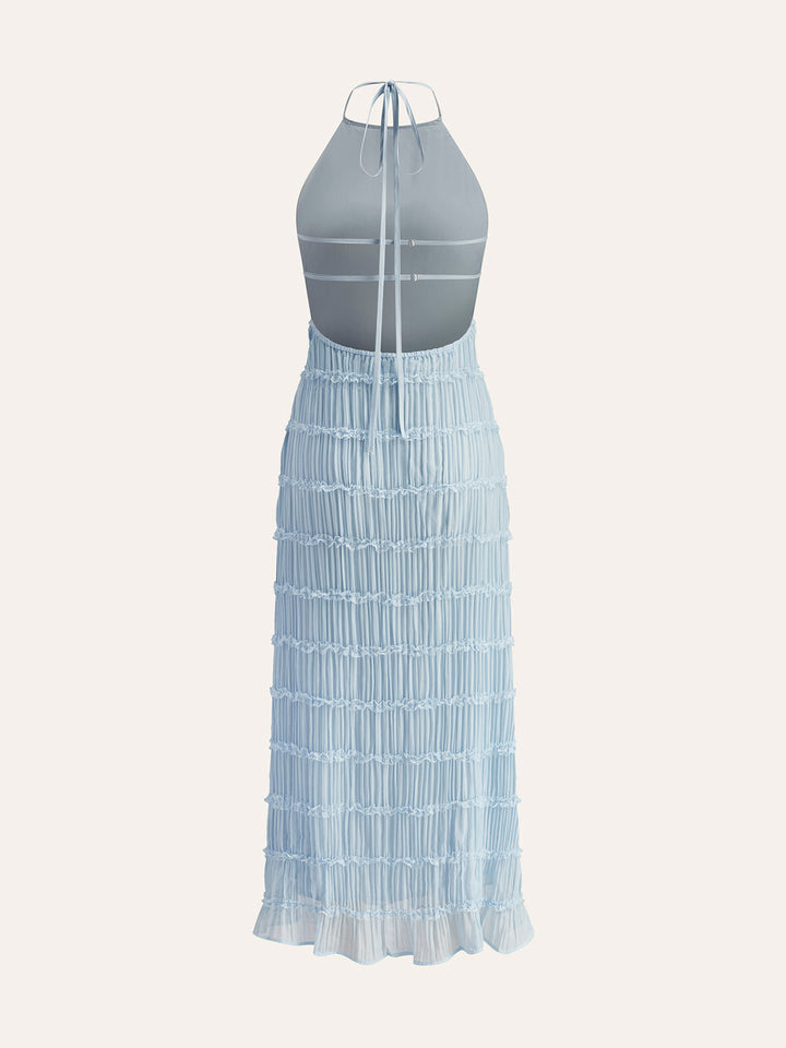 Halter Strappy Back Ruffled Dress  Liora Lane Boutique Dresses
