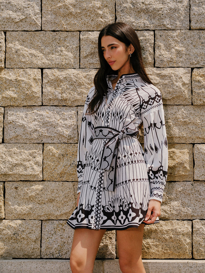 Linen Blend Long Sleeve Belted Dress  Liora Lane Boutique Dresses