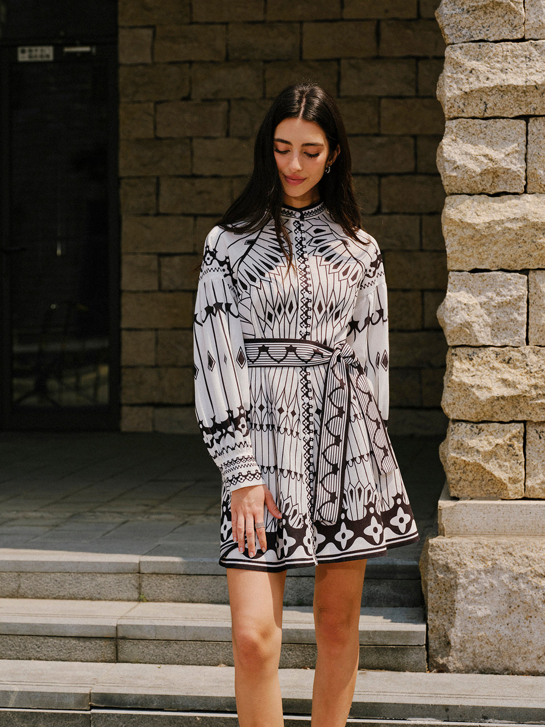 Linen Blend Long Sleeve Belted Dress  Liora Lane Boutique Dresses