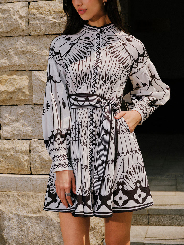 Linen Blend Long Sleeve Belted Dress  Liora Lane Boutique Dresses