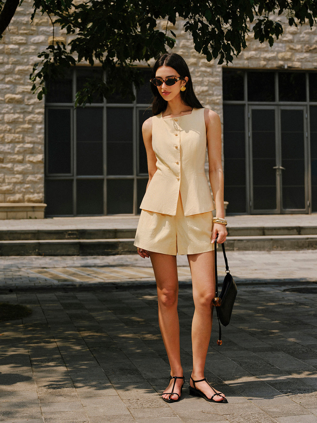 Cotton & Linen Pocket Detail Shorts Set  Liora Lane Boutique Short Sets