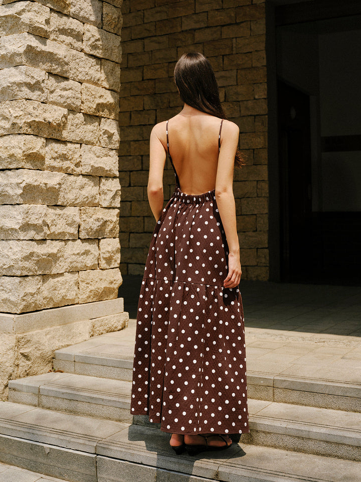Cotton Backless Polka Dot Dress  Liora Lane Boutique Floral Dresses Dark Brown / XL 55.00