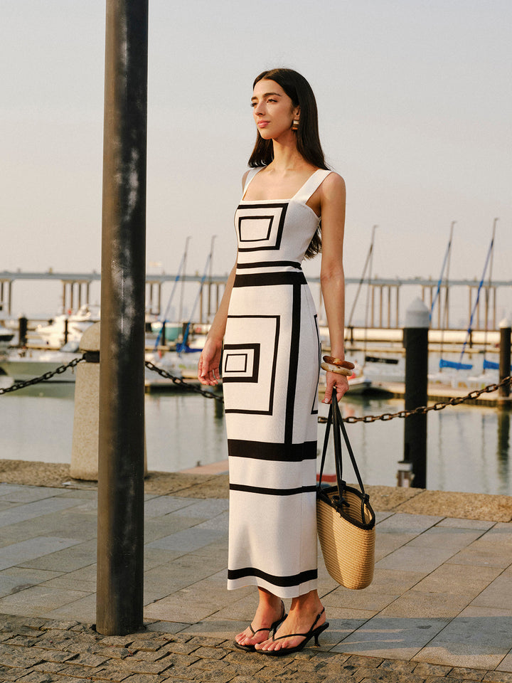 Geometrical Panel Square Neck Sweater Dress  Liora Lane Boutique Sweater Dresses