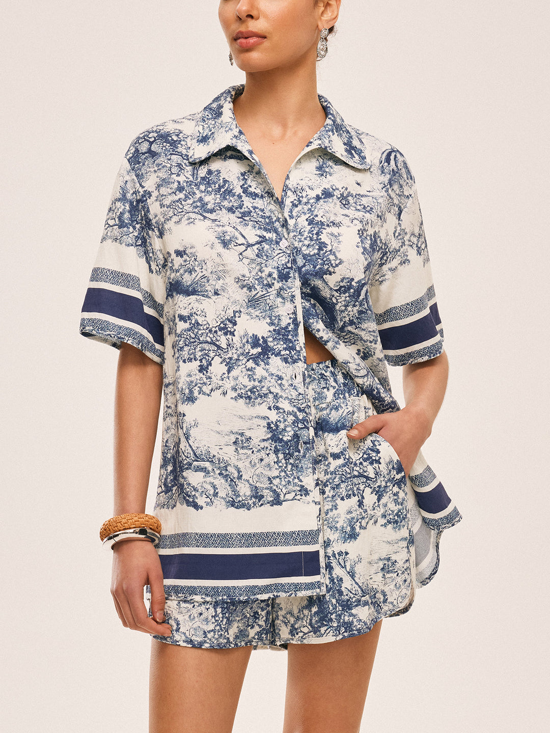 Printed Contrast Trim Shorts Sets  Liora Lane Boutique Short Sets