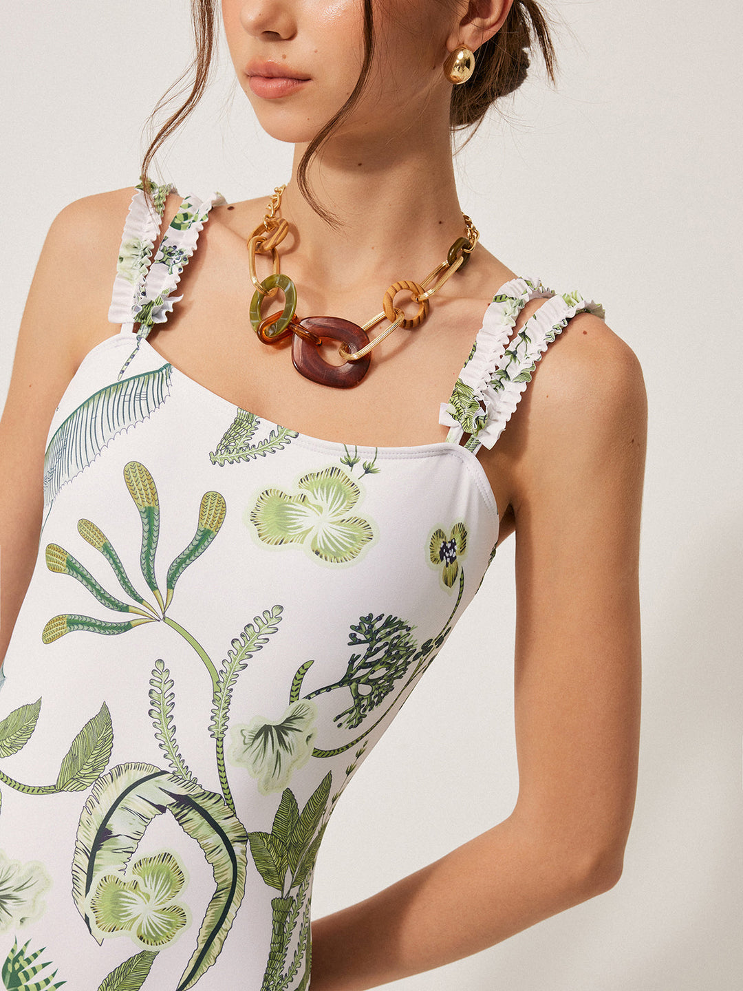 Floral Print Ruffle Strap One-Piece Swimsuit  Liora Lane Boutique One-Pieces