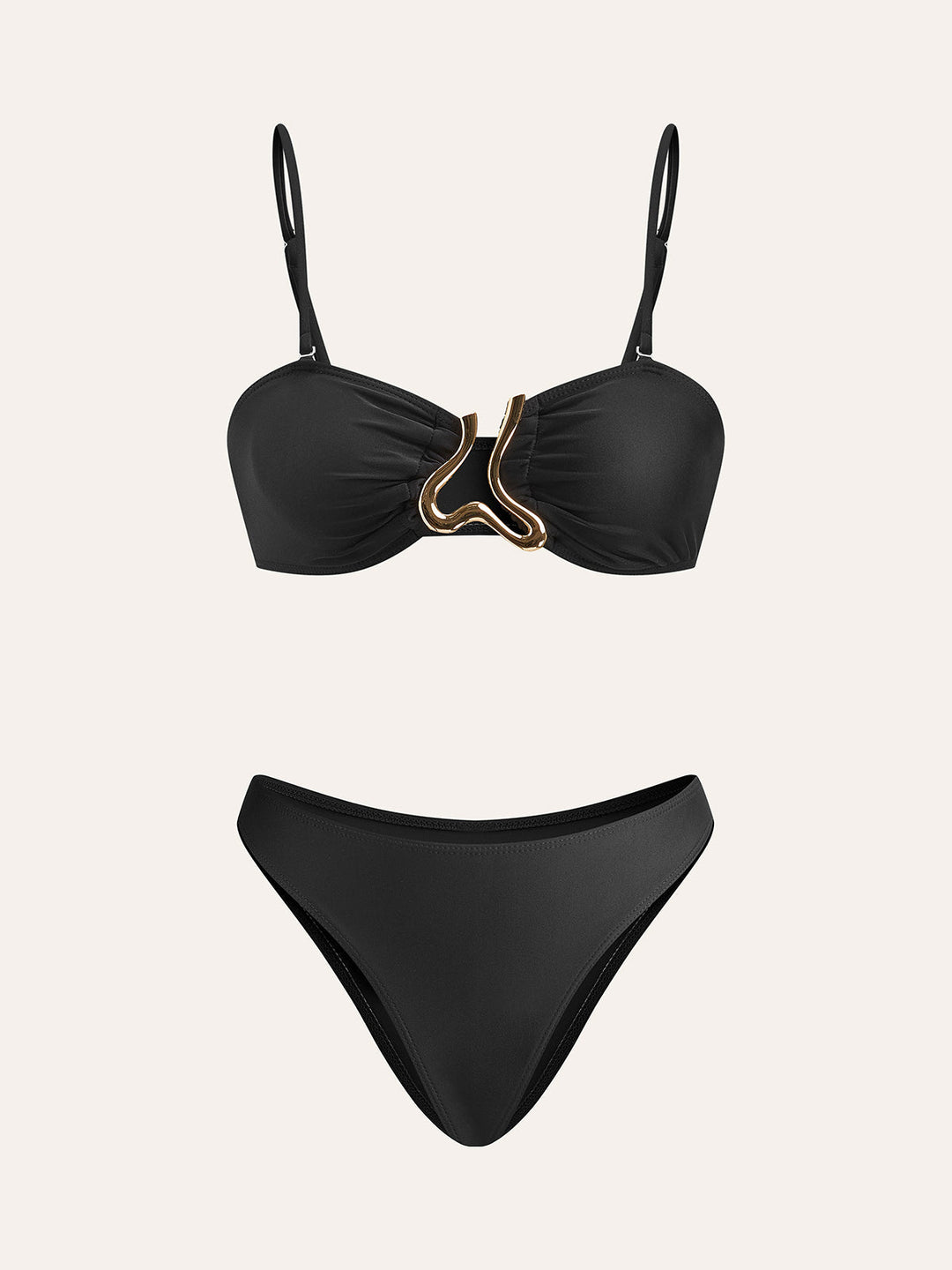 Golden Detail Bikini Set With Cover-Up Skirt  Liora Lane Boutique Bikini Sets