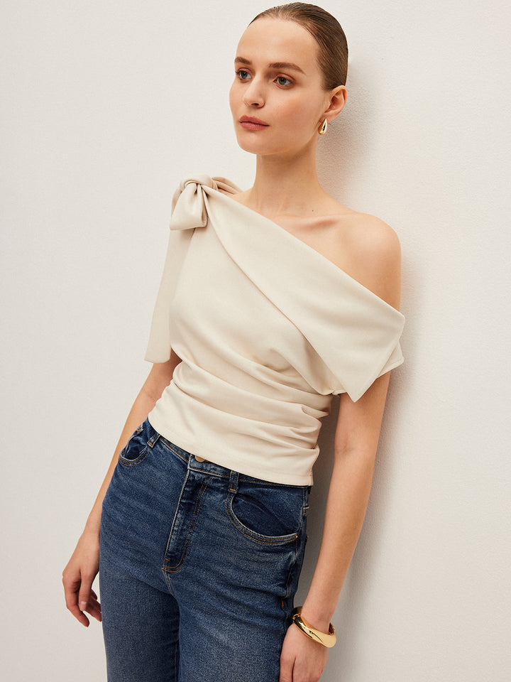 One-Shoulder Top With Bow Detail  Liora Lane Boutique T-Shirts