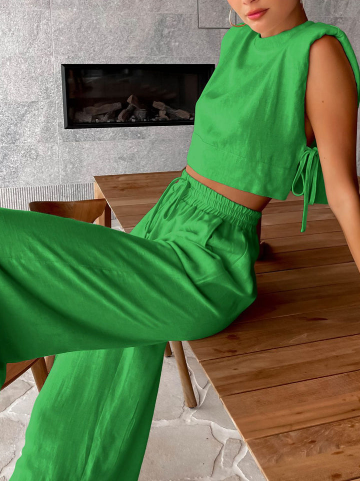 Utility Linen Two Piece Wide Leg Pants Set  Liora Lane Boutique Pant Sets Green / XL 127.99