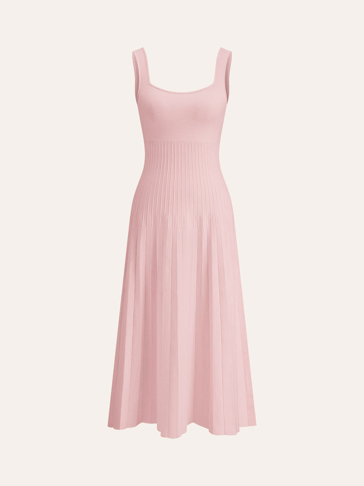 Square-Neck Ribbed Knit Dress  Liora Lane Boutique Knit Dresses Pink / XL 69.00