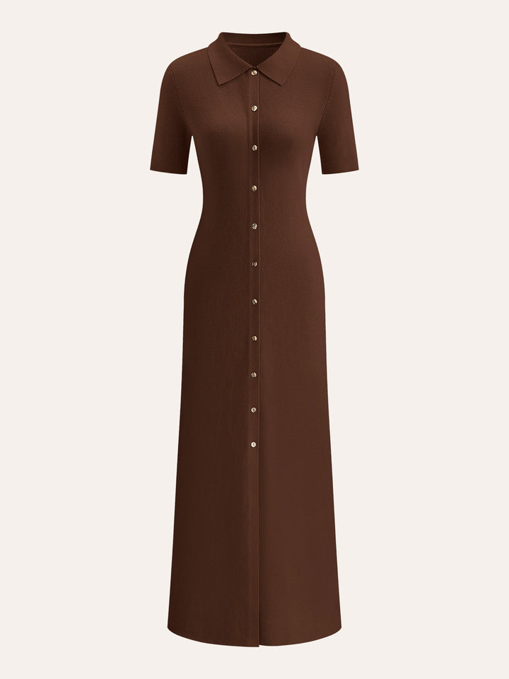 Metal Button Collar Midi Dress  Liora Lane Boutique Knit Dresses