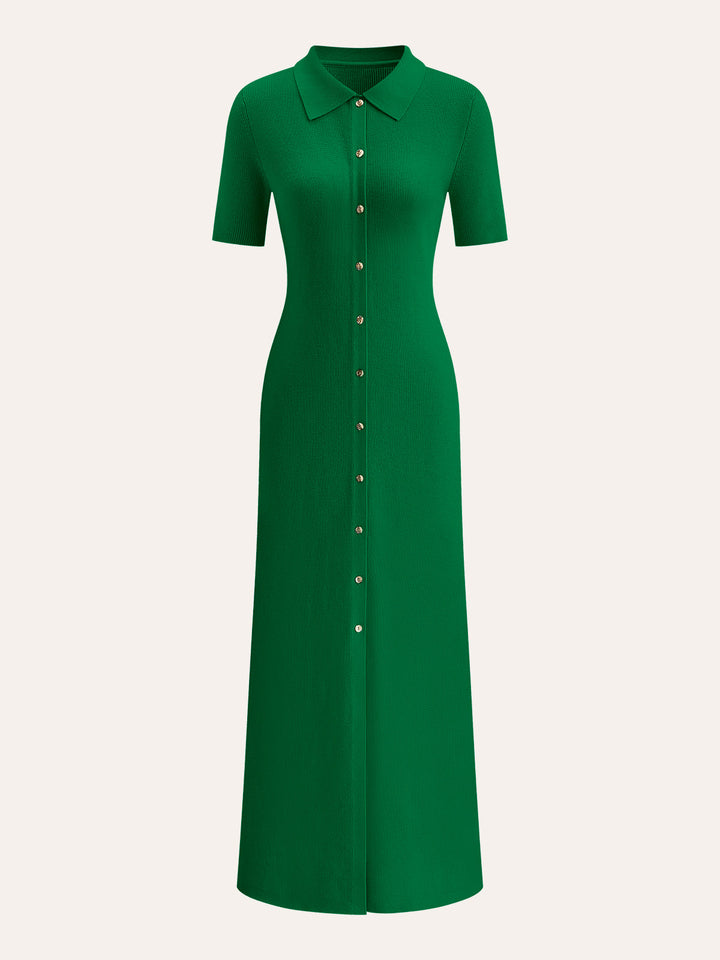 Metal Button Collar Midi Dress  Liora Lane Boutique Knit Dresses