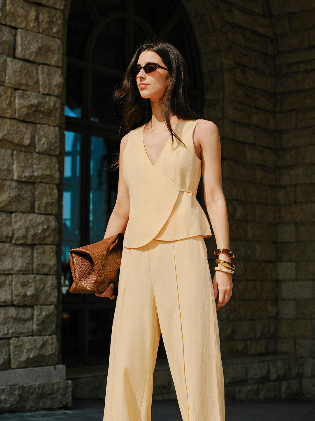 Cotton & Linen Wrap Top With Pants Set  Liora Lane Boutique Pant Sets