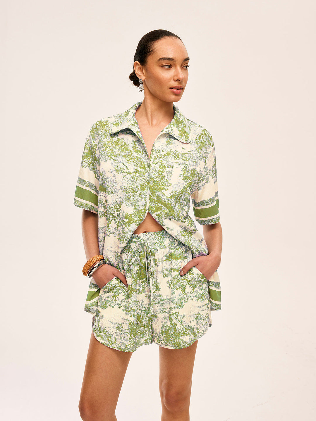 Printed Contrast Trim Shorts Sets  Liora Lane Boutique Short Sets Green / XL 49.00