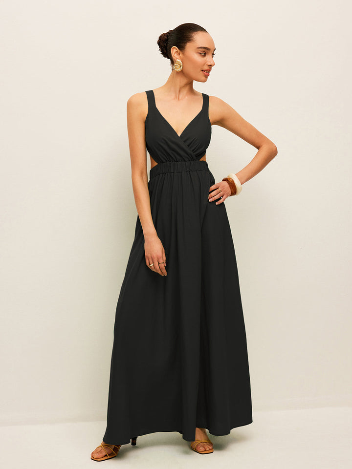Cotton & Linen Back Tie Detail Dress  Liora Lane Boutique Dresses Black / XL 94.99