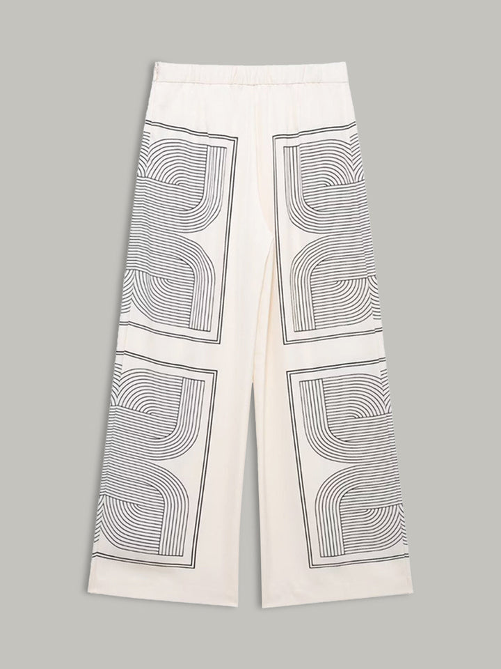 Mid-Waist Geometric Print Wide-Leg Pants  Liora Lane Boutique Pants