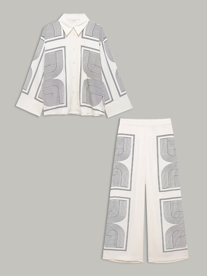 Mid-Waist Geometric Print Wide-Leg Pants  Liora Lane Boutique Pants