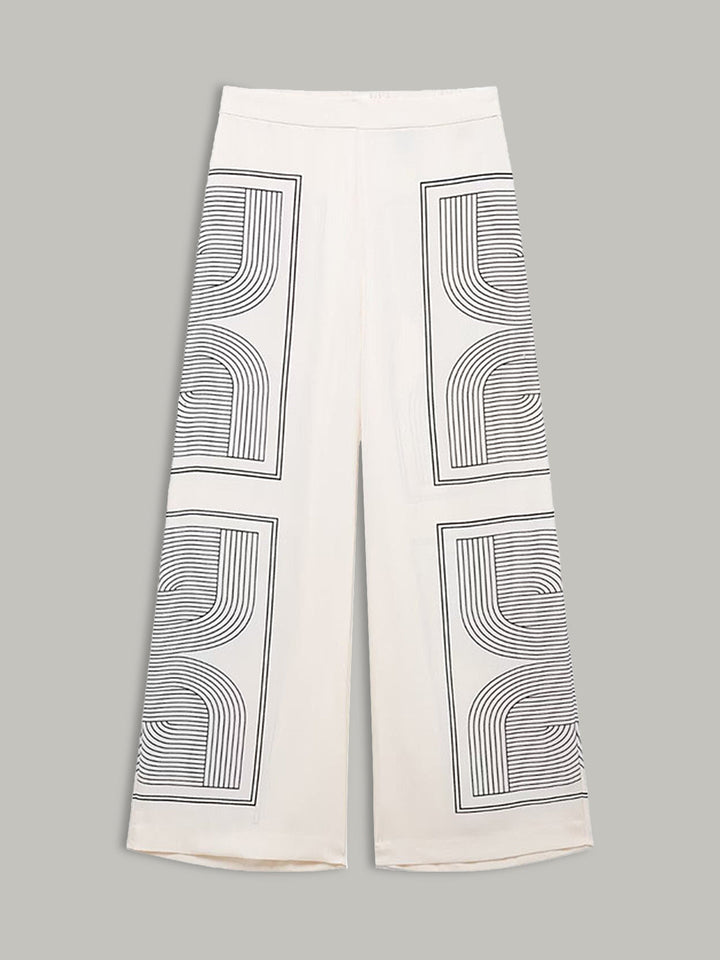 Mid-Waist Geometric Print Wide-Leg Pants  Liora Lane Boutique Pants Off-White / XL 38.00