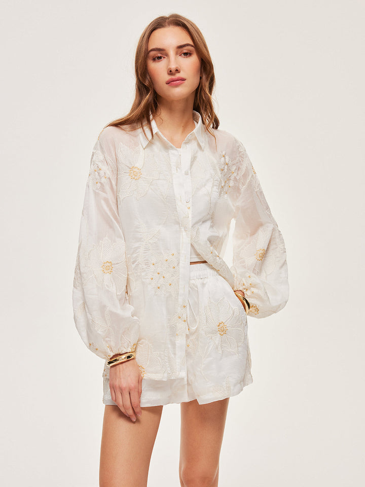 Semi-Sheer Floral Shorts Set  Liora Lane Boutique Short Sets