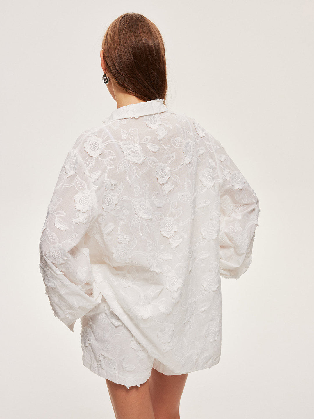 Semi-Sheer Cotton Embroidered Shirt With Shorts Set  Liora Lane Boutique Short Sets