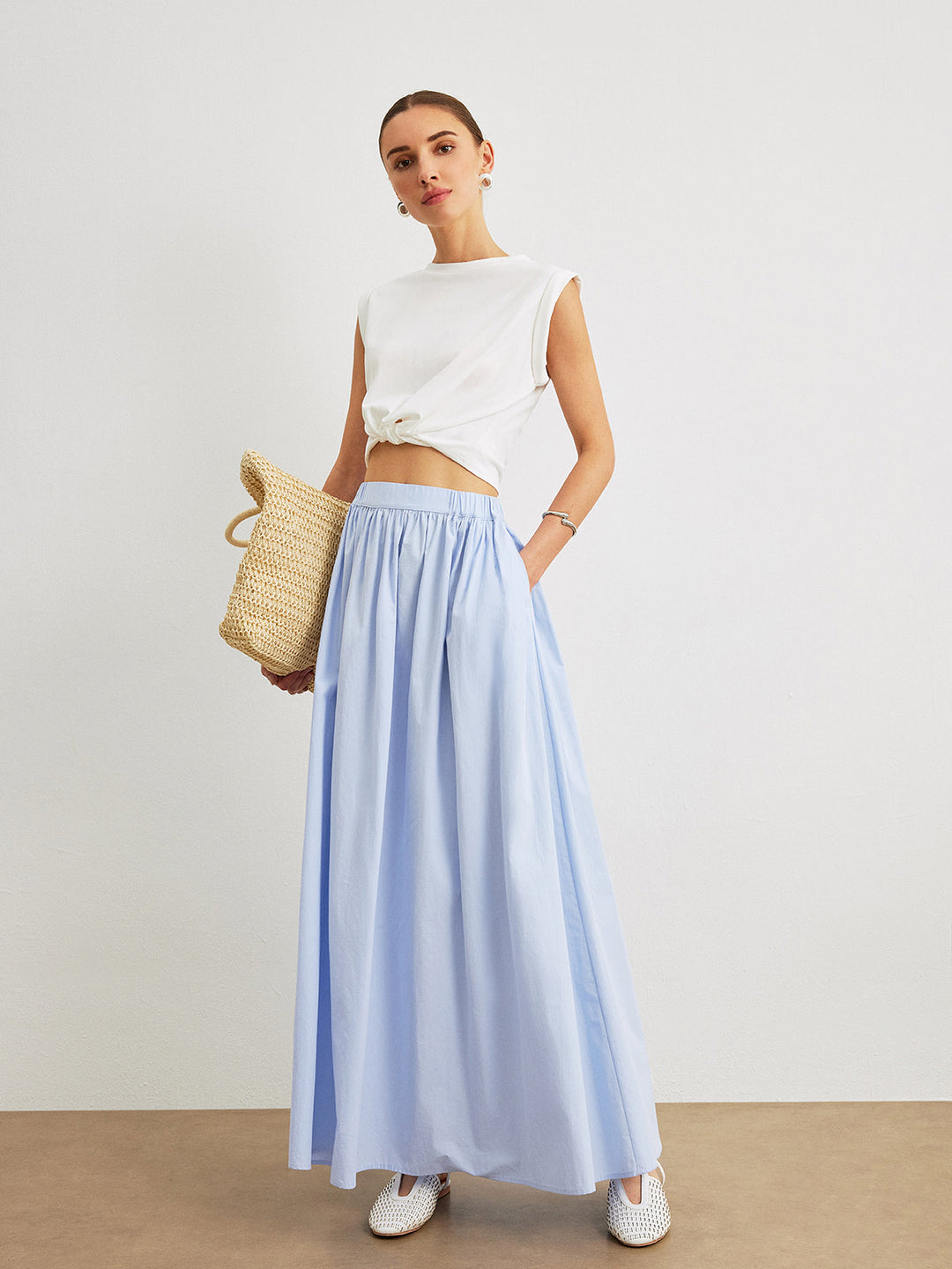Cotton A-Line Skirt With Pockets  Liora Lane Boutique Skirts