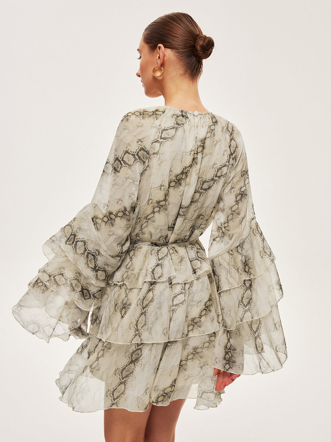 Sheer Print Ruffle Tie-Waist Dress  Liora Lane Boutique Dresses