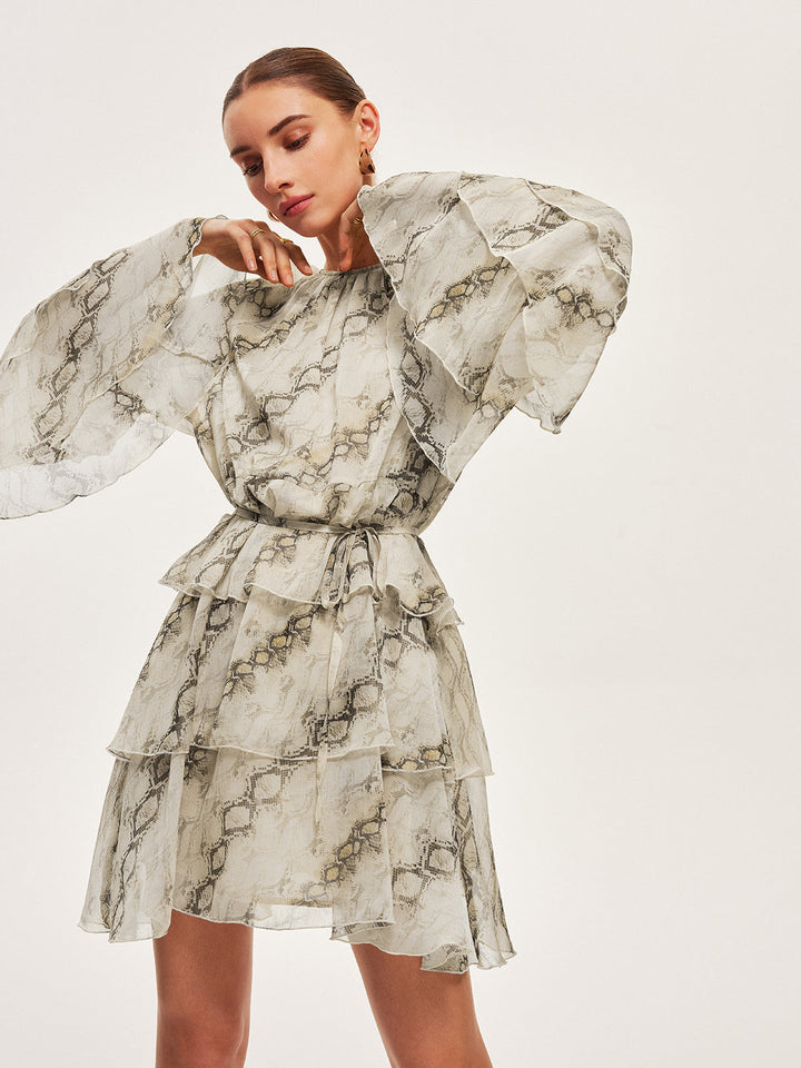 Sheer Print Ruffle Tie-Waist Dress  Liora Lane Boutique Dresses