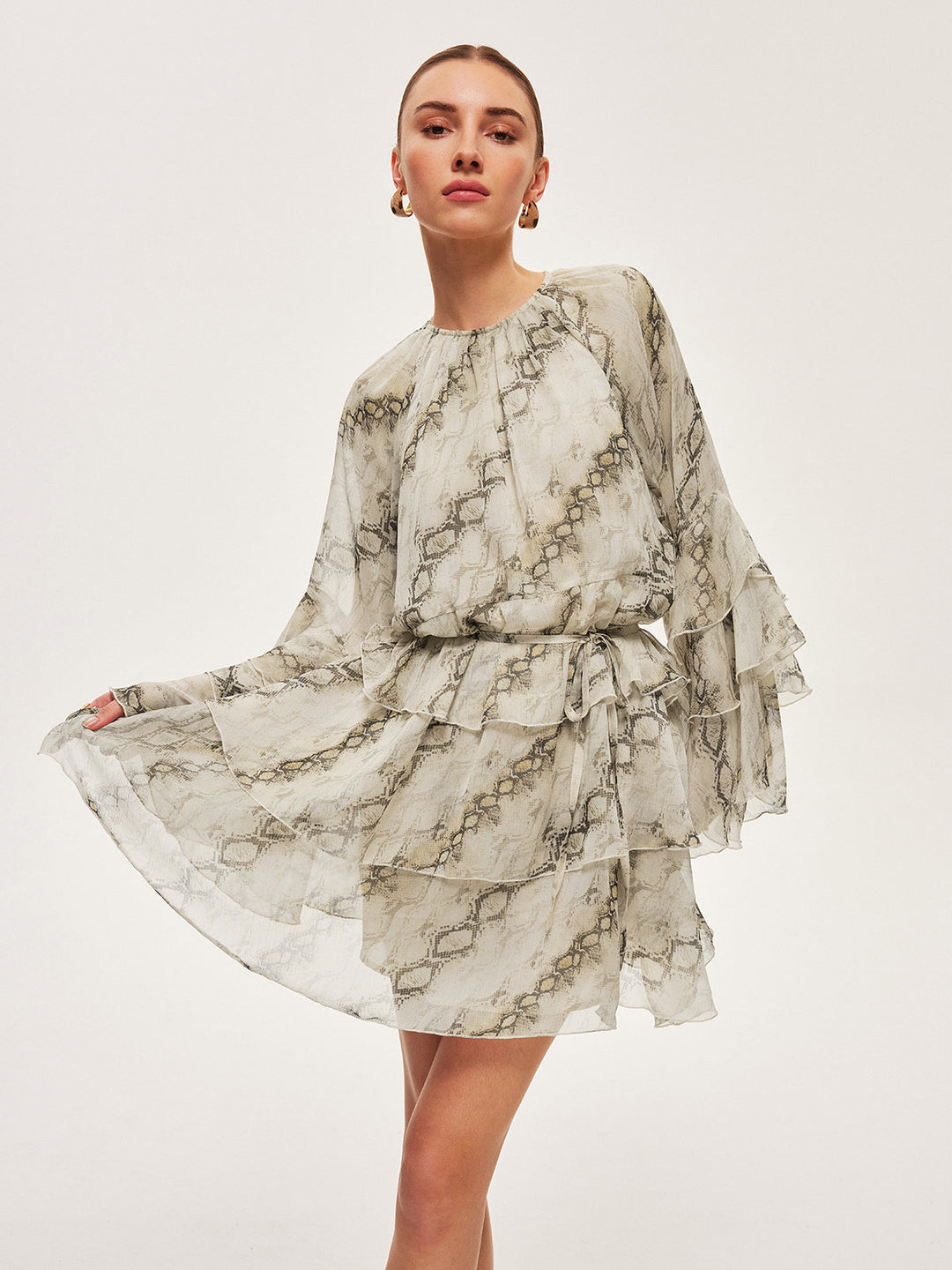 Sheer Print Ruffle Tie-Waist Dress  Liora Lane Boutique Dresses
