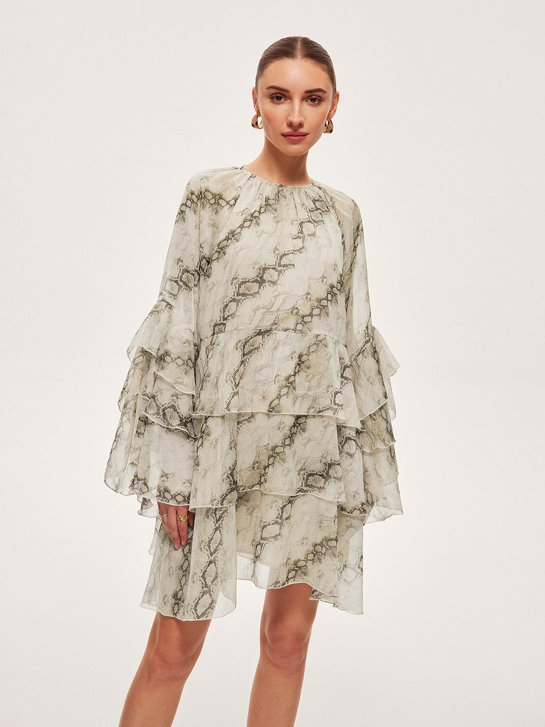 Sheer Print Ruffle Tie-Waist Dress  Liora Lane Boutique Dresses