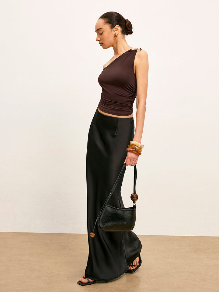 One-Shoulder Metal Detail Ruched Top  Liora Lane Boutique T-Shirts