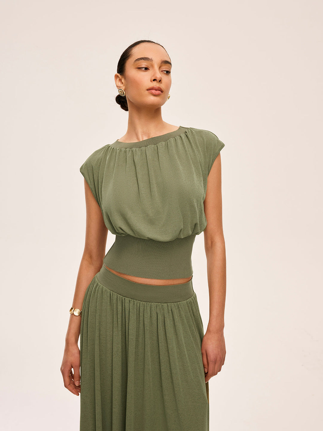 Gathered Waist Top With Flowy Skirt Set  Liora Lane Boutique Skirt Sets