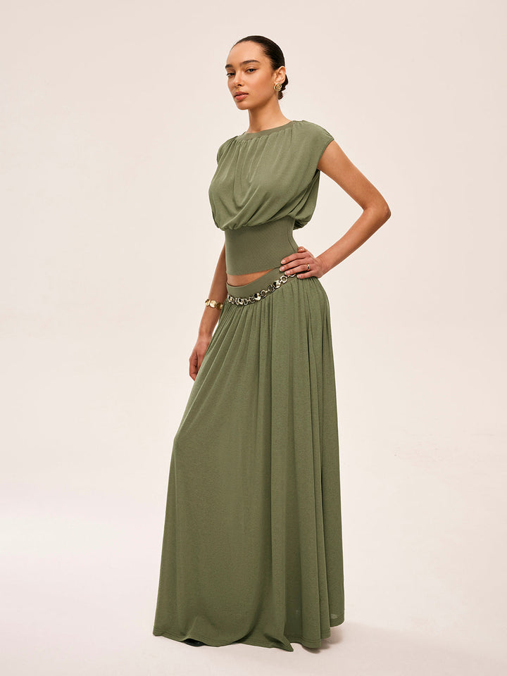 Gathered Waist Top With Flowy Skirt Set  Liora Lane Boutique Skirt Sets