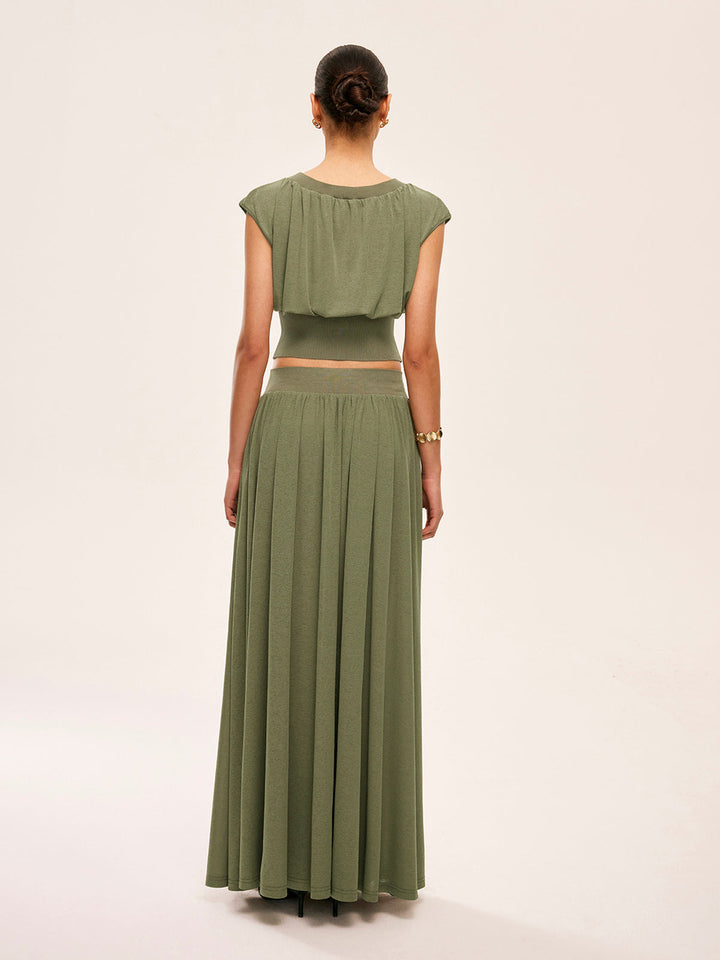 Gathered Waist Top With Flowy Skirt Set  Liora Lane Boutique Skirt Sets