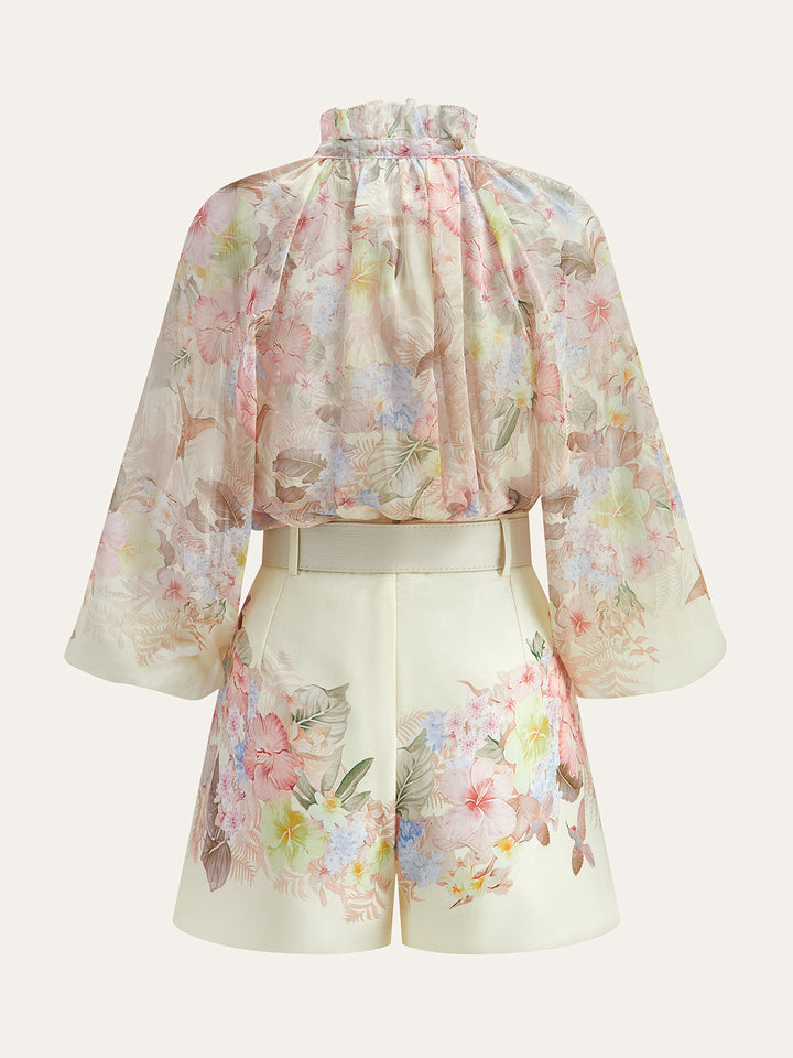 Floral Print Three-Piece Shorts Set With Belt  Liora Lane Boutique Short Sets